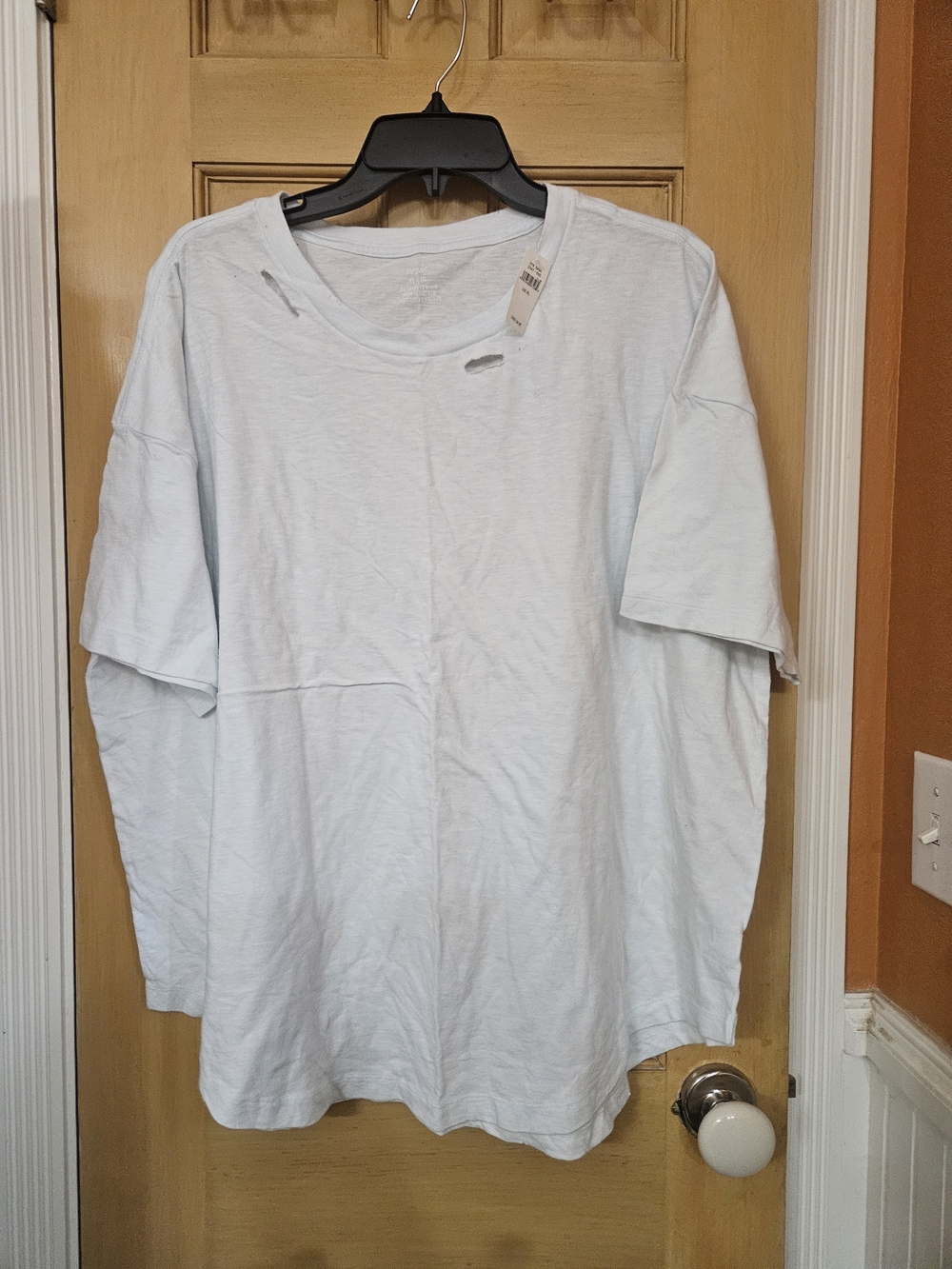 Aerie Women's Light Blue Distressed Short Sleeve Crewneck Shirt